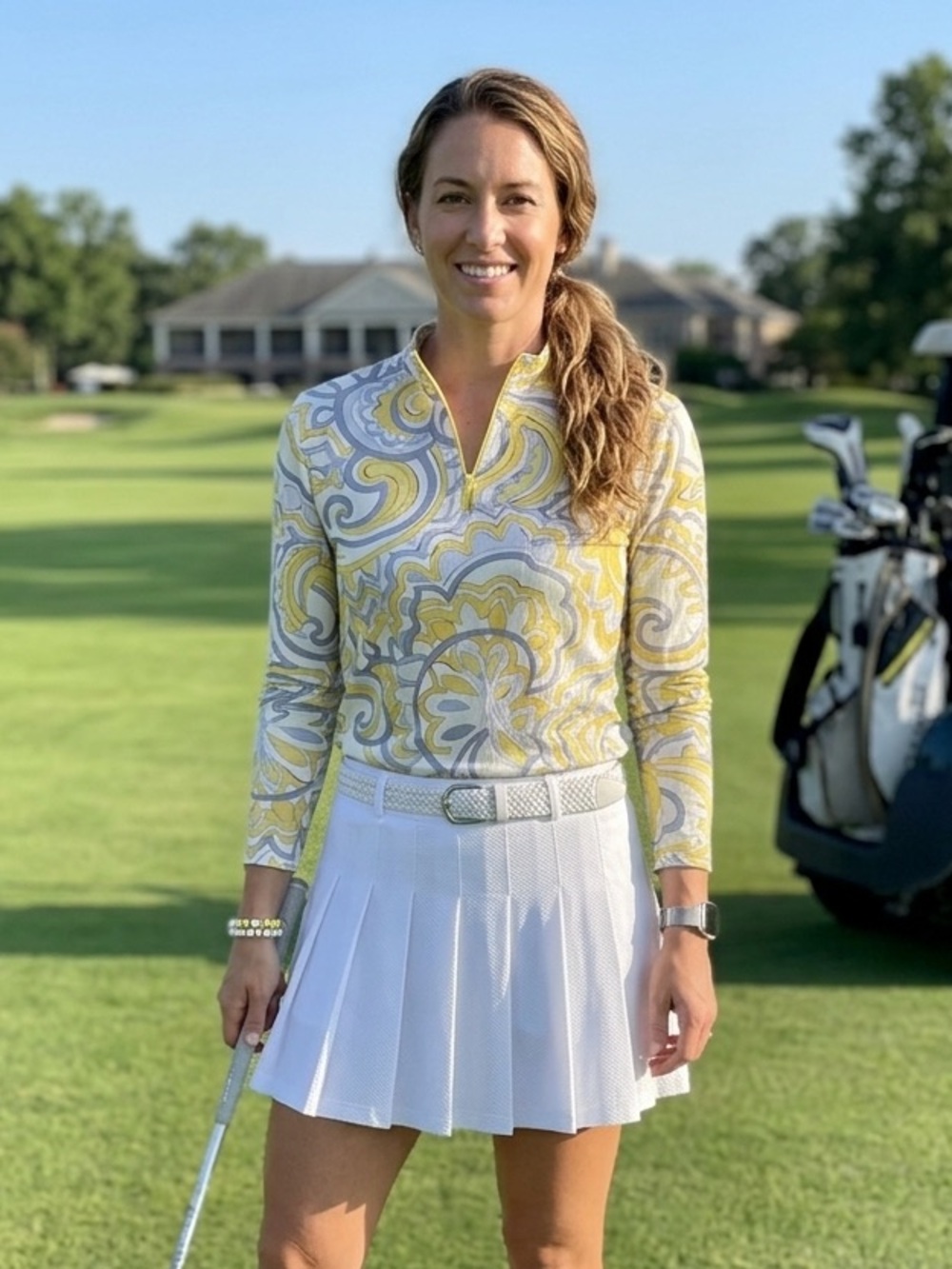 Ibkul Sz XL Yellow Printed Mesh Sleeves Golf Long Sleeves Shirt